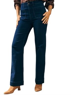 Faherty Stretch Terry Patch Pocket Wide-Leg High-Rise Jeans